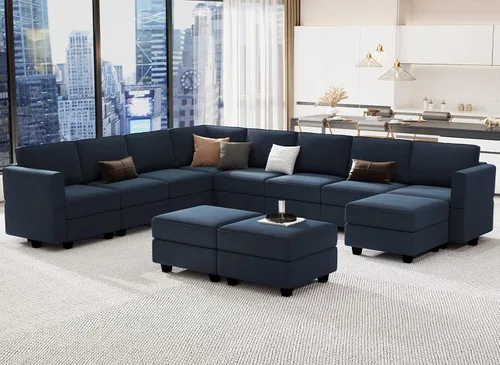 Miniatura 24 de Belffin Sofá modular modular con asiento de almacenamiento, sofá en forma de U de gran tamaño, sofá modular de terciopelo con terciopelo otomano