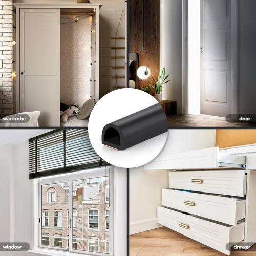 Miniatura 7 de Cinta de sellado de clima de silicona en forma de D para puerta, tira de aislamiento de puerta autoadhesiva de 23 pies, se ajusta a espacios de Negro