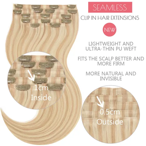 Miniatura 2 de Loxxy - Extensiones de cabello humano de 20 pulgadas, 7 piezas, 110 grms., cinta de poliuretano, sin costuras, 100 % real, Remy natural, piano