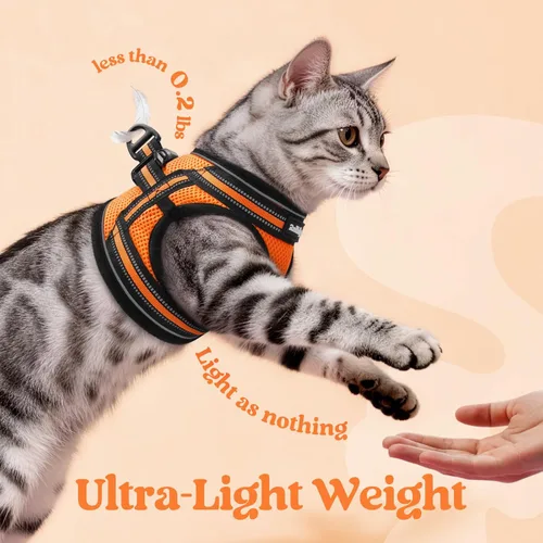 Miniatura 6 de rabbitgoo Juego de arnés y correa para gatos para caminar a prueba de escape, chaleco suave ajustable para gatitos con tira reflectante para gatos