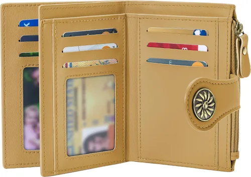 Miniatura 12 de Tipmile Billeteras pequeñas de cuero para mujer, con 2 ventanas de identificación, con bloqueo RFID, tarjetero con cremallera y bolsillo