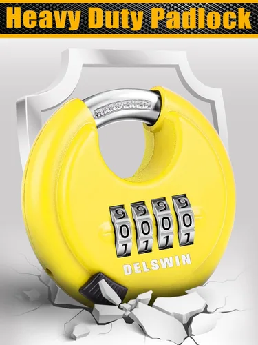 Miniatura 6 de DELSWIN Candado de disco de combinación de 4 dígitos con grillete de acero endurecido Combo Lock para cobertizos, unidad de almacenamiento, Amarillo