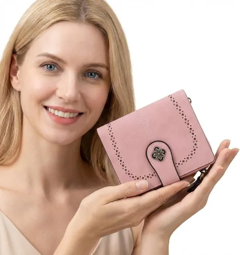 Miniatura 7 de defway Cartera pequeña para tarjetas para mujer, cartera para mujer con soporte para tarjetas de bloqueo RFID, bolso pequeño compacto para mujer, 16