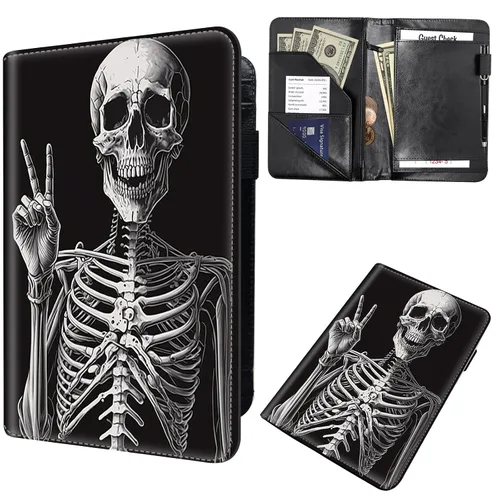 Miniatura 39 de Libreta de pedidos para camarera, cartera de cuero con bolsillo con cremallera oculta, soporte para bolígrafos, lindo organizador para camarera