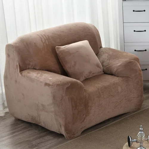 Miniatura 25 de vctops Funda elástica para sofá de 4 plazas de terciopelo de felpa, 1 pieza, con parte inferior elástica, protector de muebles suave y esponjoso