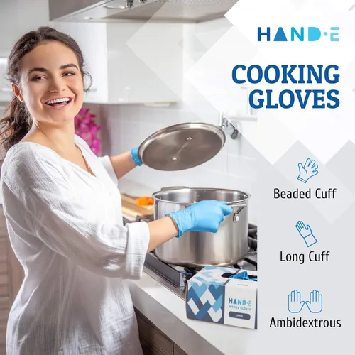 Miniatura 3 de Guantes desechables de nitrilo azul Hand-E Touch - Guantes de examen médico sin látex, sin polvo, seguros para alimentos, para cocinar