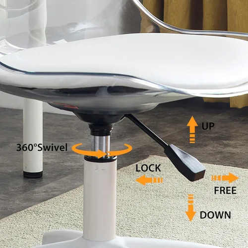 Miniatura 5 de Silla de escritorio transparente con cojín suave de piel sintética, silla de oficina en casa con ruedas, silla de plástico giratoria sin brazos