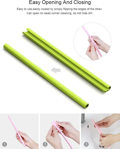 Miniatura 5 de Pajitas de silicona reutilizables, se abren y lavables, fáciles de limpiar, popotes rectos para batidos, 5 unidades, sin BPA, ecológicos