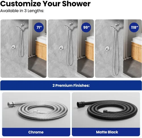 Miniatura 9 de JOMOO 71-Inch Extra Long Shower Hose, Stainless Steel Shower Hose Replacement with Anti-Kink Flexible Design, Universal 1/2" for Bathroom Hand held