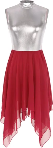 Miniatura 3 de TiaoBug Disfraz de danza lírica contemporánea para mujer, vestidos de adoración de bloques de color metálico, ropa de baile litúrgica