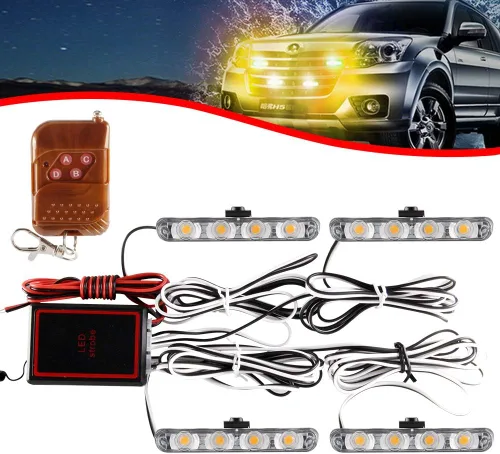 Miniatura 15 de 4 Uds Ultra Thin Amber 4LEDs luz de advertencia de emergencia luz flash estroboscópica barra de luz montaje en superficie para coche, furgoneta