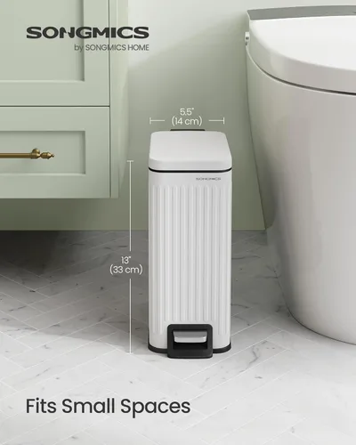 Miniatura 2 de SONGMICS Basurero de baño de 6 litros con tapa, delgado para espacios pequeños, cubo de basura de acero inoxidable, cierre suave, color blanco