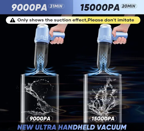 Miniatura 3 de Aspirador de mano inalámbrico portátil con 15000 PA, plumero de aire de 120 W, motor sin escobillas, mini aspiradora de automóvil para automóvil