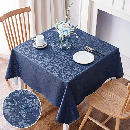 Miniatura 75 de Smiry Mantel cuadrado, mantel de vinilo resistente al agua, lavable, para cocina y comedor (azul bebé, 54 x 54 pulgadas)