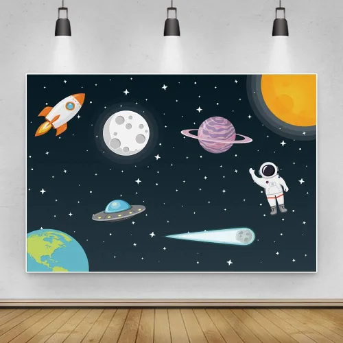 Miniatura 4 de Renaiss Fondo de espacio exterior de 5 x 3 pies, universo galaxia, cielo estrellado, astronauta, cohete, planeta, fiesta, fondo de fotografía