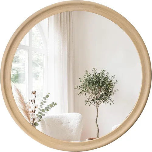 Miniatura 9 de CULER Espejo Redondo de 36 Pulgadas, Espejo de Pared Templado Rústico de Baño con Marco de Madera de Nogal, Espejos Circulares de Madera