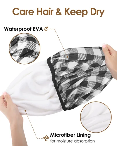 Miniatura 5 de Auban Gorro de ducha, gorro de ducha para mujer, forro de tela de rizo, EVA, exterior, reutilizable, doble capa, impermeable, gorra de baño grande