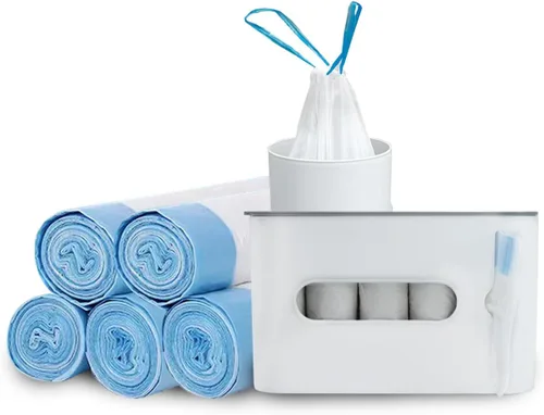 Miniatura 7 de Bolsas de basura con cordón, bolsas de basura de plástico para montaje en pared, 12 litros, bolsas de basura de 12 litros, paquete de 5 rollos de 75