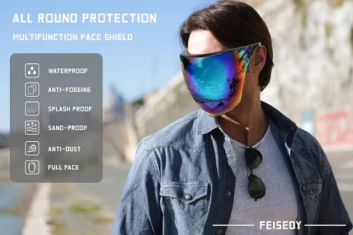 Miniatura 3 de FEISEDY Visera Facial de Cobertura Completa Gafas Protectoras Escudo Espejo Gafas de Sol Anti Niebla B2781