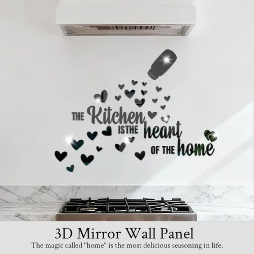 Miniatura 2 de The Kitchen is The Heart of The Home - Adhesivo de pared de espejo, calcomanía de pared de acrílico para cocina, citas inspiradoras, decoración