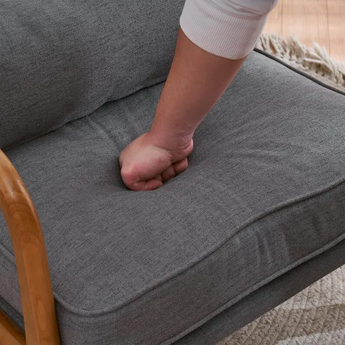 Miniatura 7 de Karl home Silla de acento moderna de mediados de siglo con cojín, tapizada en tela de lino, silla de salón con brazo, estructura sólida de madera