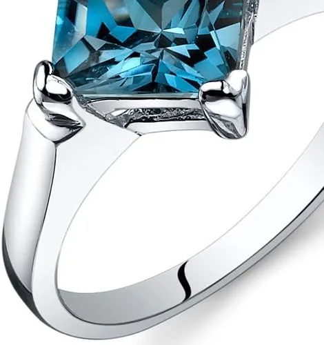 Miniatura 5 de Peora Anillo de compromiso de topacio azul Londres para mujer, plata de ley 925, piedra preciosa natural, corte princesa de 2 quilates de 0.276in