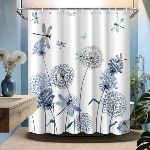 Miniatura 34 de Cortina de ducha floral para primavera y verano, flores silvestres, flores y mariposas, decoración de baño, tela impermeable con ganchos, 70