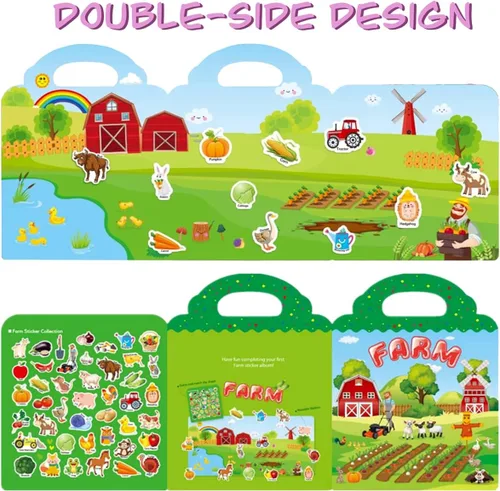 Miniatura 3 de Libros de calcomanías reutilizables para niños, libros de calcomanías removibles de granja para niños pequeños de viaje para niñas y niños de 3, 4