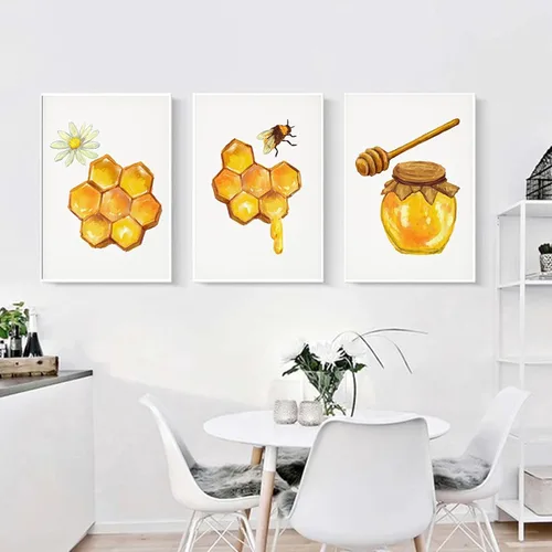 Impresión de abejas antiguas cartel natural chino miel abeja arte de la pared lienzo impresión imágenes amarillo abeja decoración del hogar