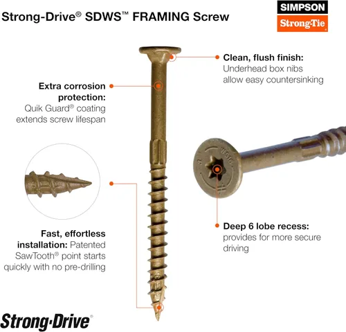 Miniatura 2 de Simpson Strong-Tie SDWS16212Q - Tornillos de marco de accionamiento fuerte, 0.160 pulgadas x 2-1/2 pulgadas, Quik-Guard, cabeza de perfil bajo