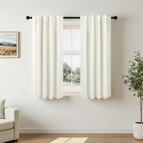 Miniatura 69 de Pitalk Cortinas cortas 100% opacas de lino para cafetería, 40 pulgadas de largo, 2 paneles, cortinas de puerta francesa para ventana, cortina