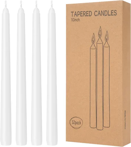 Miniatura 25 de Paquete de 30 velas cónicas blancas - 10 pulgadas sin goteo, sin humo y sin perfume Larga duración 8 horas Velas altas vertidas a mano Velas