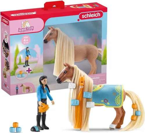 Schleich Horse Club Sofia's Beauties - Juego de belleza de caballo de 18 piezas, figura de caballo Kim y caballo con pelo de peinado cepillable, más