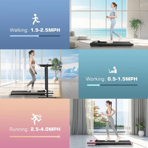 Miniatura 7 de Almohadilla para caminar debajo del escritorio para oficina en casa, cinta de correr portátil de 2.5 HP con capacidad de 300 libras, máquina Negro