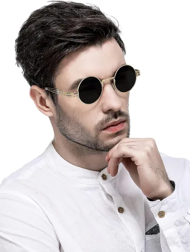Miniatura 3 de AIEYEZO Gafas de sol redondas steampunk Circle Lennon Hippie, marco de metal, lente de bloqueo UV 100%