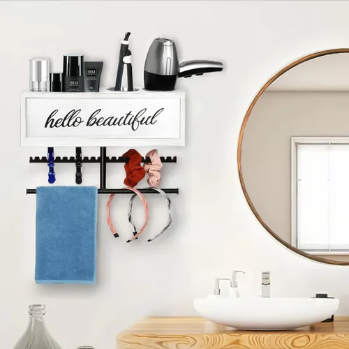 Miniatura 3 de Soporte rústico para secador de pelo montado en la pared, organizador de herramientas y accesorios para el peinado del cabello, organizador