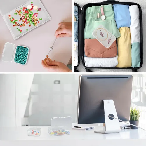 Miniatura 7 de Paquete de 24 cajas de almacenamiento pequeñas de plástico con tapas con bisagras, contenedores organizadores apilables transparentes en 4 tamaños