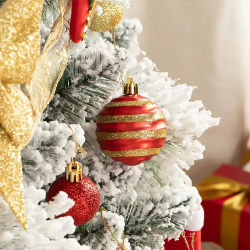 Miniatura 3 de Juego de 100 adornos de bola de Navidad, adornos de Navidad de plástico inastillables rojos y dorados para árbol de Navidad, adornos colgantes Rojo