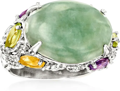 Miniatura 4 de Ross-Simons Anillo de piedras preciosas múltiples de jade y .90 qt. t. w en plata de ley