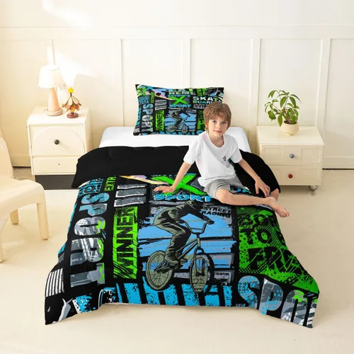 Miniatura 27 de Erosebridal Juego de edredón de robot tamaño Queen, juego de ropa de cama de decoración de robot espacial para dormitorio de niños y niños, juego