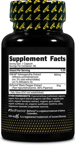 Miniatura 4 de Primaforce KSM-66 Extracto de raíz de Ashwagandha (600 mg) 60 cápsulas vegetarianas - 5% Withanólidos con BioPerine