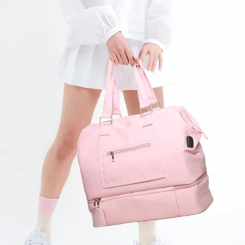 Miniatura 7 de MINKARS Bolsa de fin de semana con compartimento para zapatos, funda para portátil, puerto de carga USB, Rosado, Bolsa de fin de semana