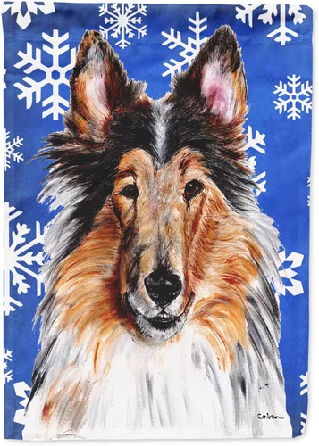 Miniatura 214 de Caroline's Treasures SC9374GF Bulldog English Snow flakes Holiday Garden Flag Buzón Bandera decorativa para patio exterior, patio, obras de arte