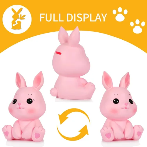 Miniatura 2 de H&W Little Bunny - Alcancía con diseño de conejo, el mejor regalo de cumpleaños, color rosa