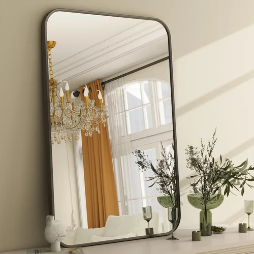 Miniatura 12 de Espejo de baño negro de 36 x 24 pulgadas, moderno espejo rectangular negro para pared con esquinas redondeadas, espejos de baño para tocador, espejo