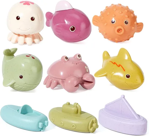 Juguetes de baño para bebés, paquete de 9 | Juguetes de baño sin moho con diseño sellado y sin agujeros | Juguetes de bañera suaves, de fácil agarre