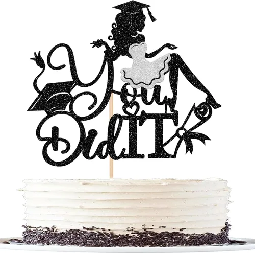 Miniatura 33 de 1 paquete de decoración para tarta de graduación para niña, con purpurina, para diploma, decoración para adultos mayores 2026, para niñas, escuela