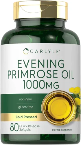 Carlyle Cápsulas de aceite de onagra de 1000 mg | 80 cápsulas blandas | Suplemento prensado en frío | Sin OMG y sin gluten