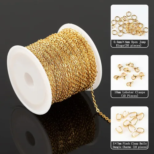 Miniatura 2 de UMAOKANG Cadenas chapadas en oro de 33 pies para fabricación de joyas, carrete de eslabones de cadena de cable plano para manualidades, aretes