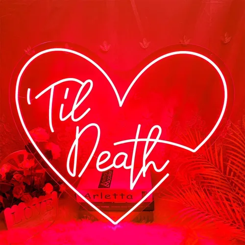 Miniatura 10 de Letreros de neón Til Death, acrílico transparente con atenuador, letreros luminosos para decoración de interiores y dormitorio, pared, bar, fiesta